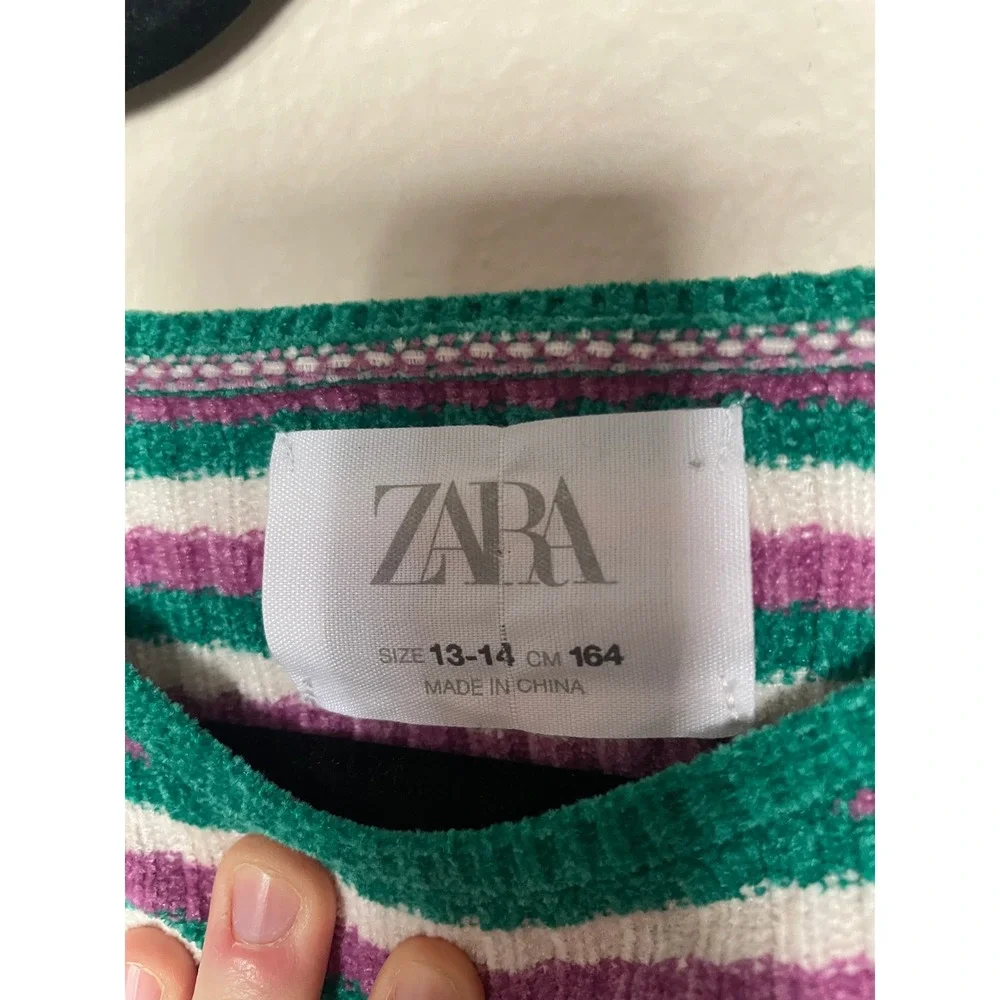 Zara Kids Girls Striped Long Sleeve Chunky Sweater Green Purple‎ 13-14 years Y2K